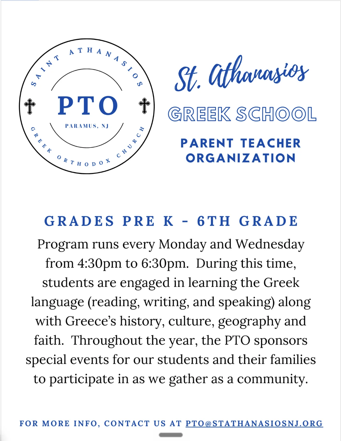 St. Athanasios Greek School Parent Teacher Organization overview